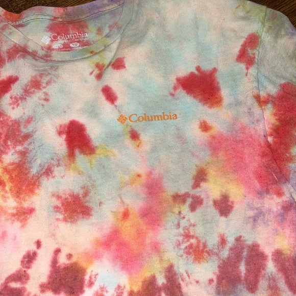 Columbia Tie Dye Colorful Graphic Short Sleeve Cotton Shirt Size XL - Picture 3 of 9